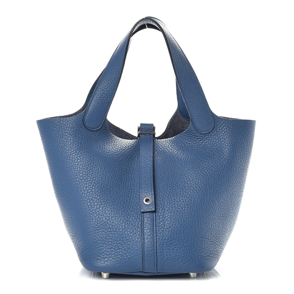 HERMES Taurillon Clemence Picotin 18 Bleu  Agate - Picture 2 of 8